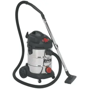 1400W Industrial Wet & Dry Vacuum Cleaner - 30L Steel Drum - Auto Start Feature