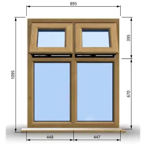 895mm (W) x 1095mm (H) Wooden Stormproof Window - 2 Top Opening Windows -Toughened Safety Glass