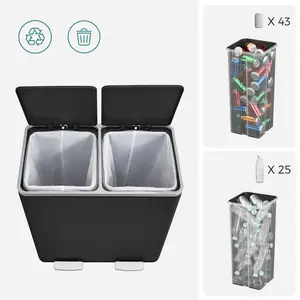 Steel Step On Multi-Compartment Rubbish & Recycling Bin Black / 60L