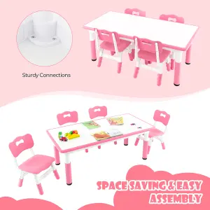 COSTWAY Kids Table and 4 Chairs Set Children Art Study Multi-Activity Table with 4 Seats