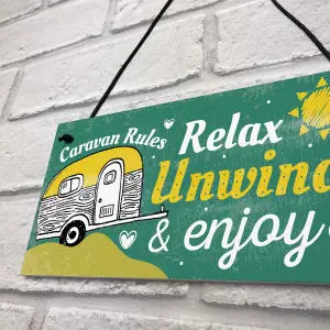 Red Ocean Funny Caravan Rules Sign Novelty Hanging Plaque Wall Door Garden Sign Retirement Friend Gift