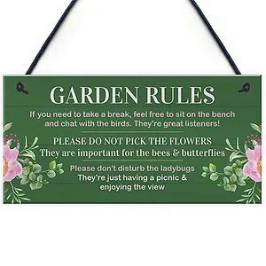 Red Ocean Novelty Garden Rules Sign for Outdoor Decor Funny and Quirky Sign for Garden Enthusiasts