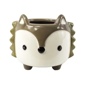 10cm Ceramic Grey Fox Planter Desktop Office Plant