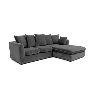 Lucas Water Repellent Velvet Chenille Right Facing Corner Sofa in Dark Grey