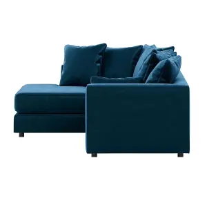 Brooklyn Plush Velvet 3 to 4 Seater L Shaped Corner Sofa Foam Blue Left Hand Facing