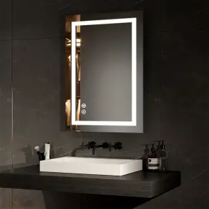 EMKE LED Bathroom Mirror Bluetooth Bathroom Mirror with Shaver Socket Dimmable Mirror with Demister, Fuse, 500x700mm