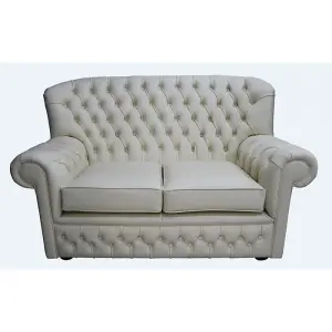 Chesterfield 2 Seater Cottonseed Cream Leather Sofa Bespoke In Monks Style