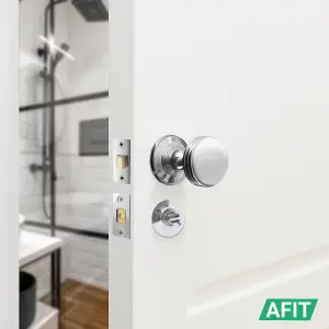 AFIT Lined Door Knob Set Polished Chrome - 1 Pair of Mortice Knobs (55mm), Latch & Deadbolt Kit (76mm) & Turn & Release for Inside