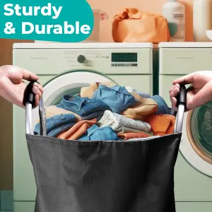 Black Collapsible Laundry Hamper with Handles Foldable Laundry Basket - 43L