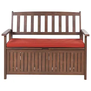 Garden Bench with Cushion SOVANA with Storage Acacia Wood Red