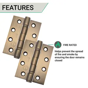 AFIT Florentine Bronze Grade 13 Fire Door Hinges-  4" Square 102 x 76 x 3mm - Pack 3