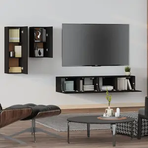 Berkfield 4 Piece TV Cabinet Set Black Engineered Wood