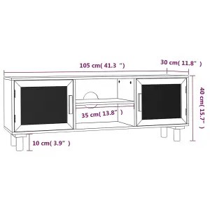 Berkfield TV Cabinet Black 105x30x40 cm Solid Wood Pine&Natural Rattan