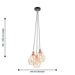 First Choice Lighting Matt Black & Copper Geometric 3 Light Cluster Pendant