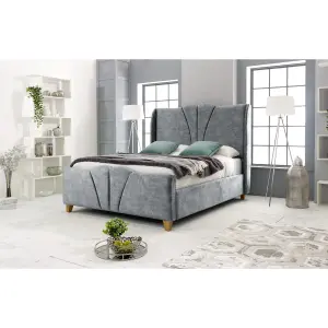 Artrek Marble Bed Frame With Winged Headboard - Silver