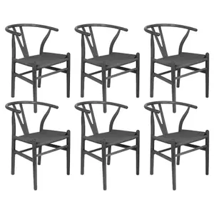 Nicholas Winter Beech Wooden Wishbone Dining Chairs - Black/Black - Set of 6