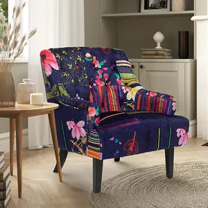 Fabric Purple Patchwork Lydia Accent Chair