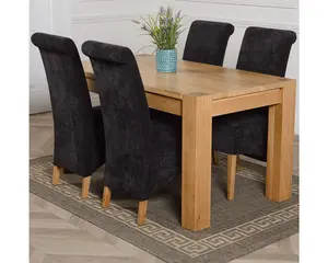 Kuba 150 x 85 cm Chunky Medium Oak Dining Table and 4 Chairs Dining Set with Montana Black Fabric Chairs