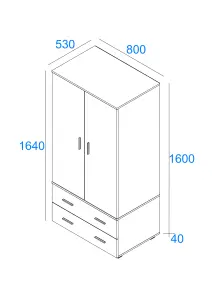 White Gloss 2 door, 2 drawer low wardrobe, Lido White