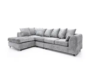 Harriet Crushed Chenille Large Left Facing Corner Sofa in Light Grey