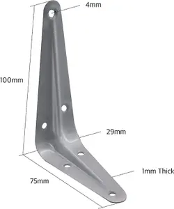 EAI - London Shelf Bracket - 100x75x29x1mm - Silver - Pack of 10