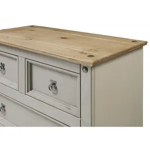 Mercers Furniture Corona Grey Wax Compact 2+3 Chest of 5 Drawers Solid Pine with Mexican Styling