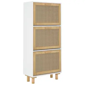 Berkfield Shoe Cabinet White 52x25x115 cm Engineered Wood&Natural Rattan