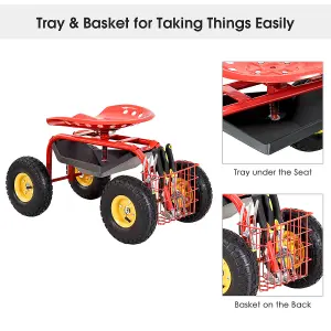 Costway 360 Swivel Rolling Gardening Cart Adjustable Height Wagon Scooter Garden Seat