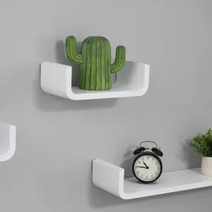 HOMCOM 3 Pieces Wooden U Shaped Floating Shelves Set Hanging CD Storage Display Modern Wall Mount Bookshelf White