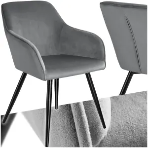 Chair Marilyn - with armrests, padded, velvet look, black steel legs - grey/black