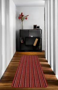 Red Striped 8mm Thick Rectangle Mat For Living Room, Bathroom, Kitchen, Easy to Clean Striped Mat - 67cm X 180cm