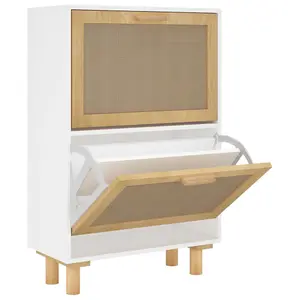 Shoe Cabinet White 52x25x80 cm Engineered Wood&Natural Rattan