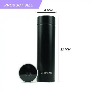 Smart 500ml Water Bottle Stainless Steel Vacuum Flask With Temperature Display Black