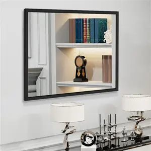 Liedson Metal Framed Wall Mounted Bathroom Mirror in Black 90cm x 60cm