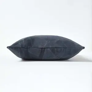 Homescapes Navy Real Leather Suede Cushion with Feather Filling