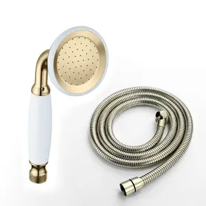 ENKI Chrome Traditional Solid Brass Ceramic Detail Handheld Shower Head & Hose EH013