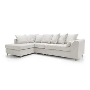 Jumbo Large White Cord Left Facing Corner Sofa for Living Room with Thick Luxury Deep Filled Cushioning