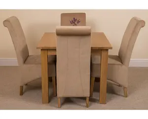 Oslo 90 x 90 cm Oak Small Dining Table and 4 Chairs Dining Set with Montana Beige Fabric Chairs