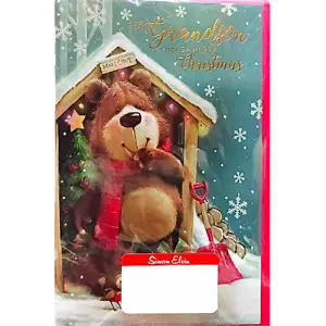 Simon Elvin For You Grandson Teddy Bear Christmas Card (Pack of 6) Multicoloured (One Size)