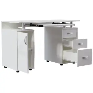 Vida Designs Otley White 3 Drawer Computer Desk With Shelves and Keyboard Tray