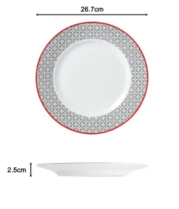 24pc Graphite Grey with Red Trimmed Dinner Set