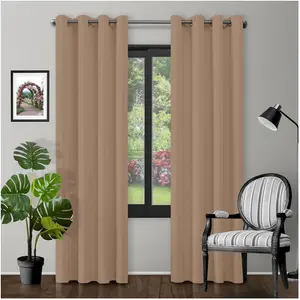 GC GAVENO CAVAILIA Latte Blackout Eyelet Curtains 66x72 Inches 80-90% Black Out Thermal Ring Top Curtain Pair Window