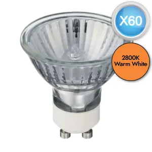 First Choice Lighting Pack of 60 50 Watt Halogen GU10 Warm White Dimmable Light Bulbs