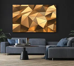 Gold Geometric Triangles Shining Canvas Print Wall Art - Medium 20 x 32 Inches