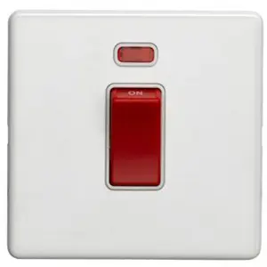 1 Gang Single 45A DP Cooker Switch & Neon SCREWLESS MATT WHITE Slim Rocker