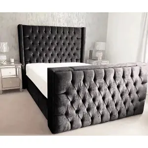 Lokie Plush Velvet Black TV Bed Frame