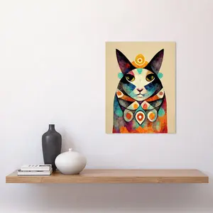 Boho Abstract Modern Shaman Guru Cat - Painting Unframed / 40.5cm H x 30.5cm W