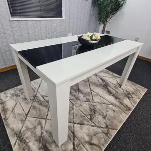 Dining Table Wood Kitchen Place for 6 Seats, Dining Table Only (White and Black H 75 x L 140 x W 80 cm)