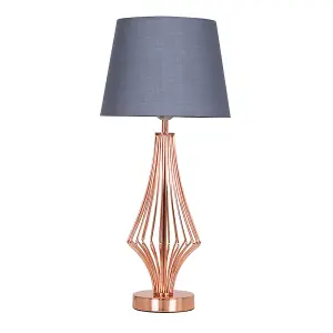 ValueLights Jaspa Modern Polished Copper Metal Wire Geometric Diamond Design Table Lamp with Grey Shade