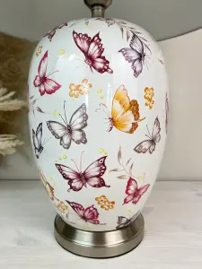 Pink Butterfly Ceramic Table Lamp with Plain Shade